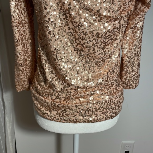 J Crew Sequined 3/4 Sleeve Boat Neck Top Gold Sequins - Picture 6 of 7